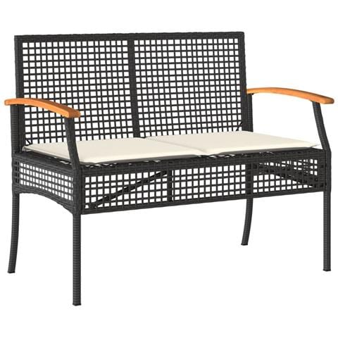 Panca da Giardino con Cuscino Nera in Polyrattan e Legno Acacia - Foto 1