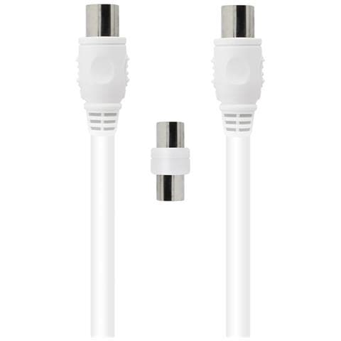 Cavo Coassiale Tv 9,52 Mm Maschio/femmina 2 M Con Adattatore Maschio/maschio, Bianco - Foto 1