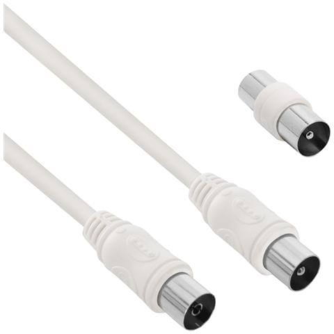 Cavo Coassiale Tv 9,52 Mm Maschio/femmina 2 M Con Adattatore Maschio/maschio, Bianco - Foto 2