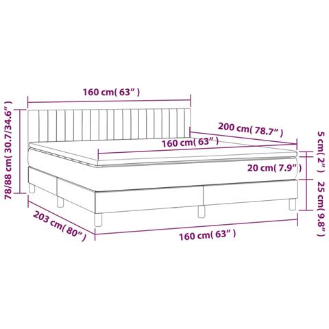 Letto a Molle Materasso e LED Grigio Scuro 160x200cm in Tessuto - Foto 2
