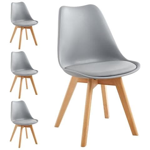 Set 4 Sedie Sala Da Pranzo In Polipropilene Moderne, Seduta Imbottito,gambe In Legno Naturale, Casa,ufficio. (grigio) - Foto 1