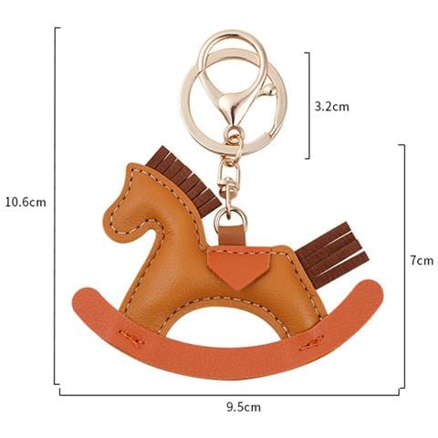 Portachiavi Con Cavallo A Dondolo In Stile Cartone Animato, Elegante Ciondolo Per Borsa Brown - Foto 1