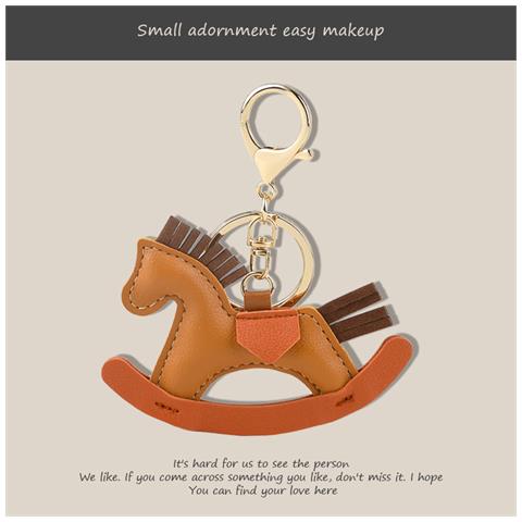 Portachiavi Con Cavallo A Dondolo In Stile Cartone Animato, Elegante Ciondolo Per Borsa Brown - Foto 2