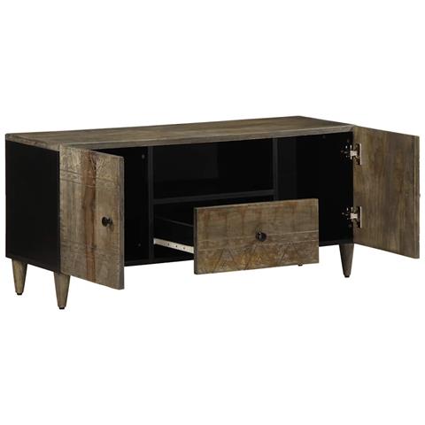 Mobile Porta Tv Grigio Chiaro 105x33,5x46 Cm In Legno Mango - Foto 3