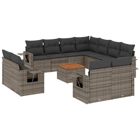 Lusso Casadino -  Set Divani Da Giardino 12 Pz Con Cuscini Grigio In Polyrattan - Foto 1