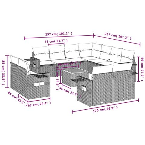 Lusso Casadino -  Set Divani Da Giardino 12 Pz Con Cuscini Grigio In Polyrattan - Foto 2
