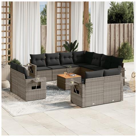 Lusso Casadino -  Set Divani Da Giardino 12 Pz Con Cuscini Grigio In Polyrattan - Foto 3