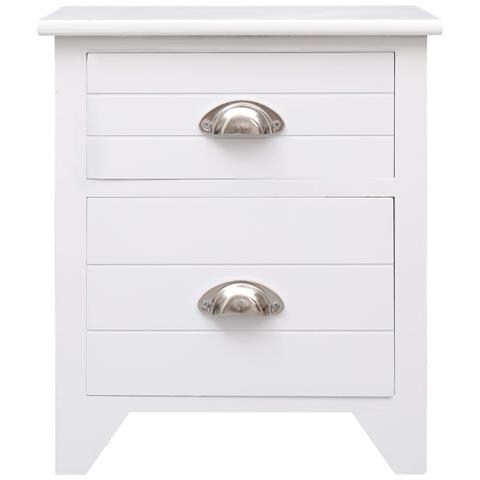 Comodino Bianco 38x28x45 Cm In Legno Di Paulownia - Foto 1
