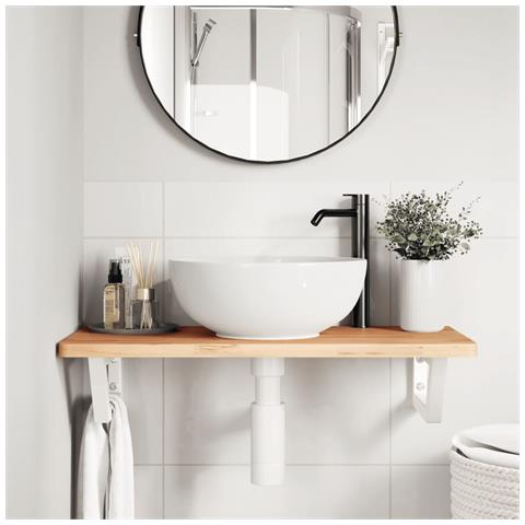 Ripiano A Parete Per Lavabo In Acciaio E Massello Di Faggio - Foto 2