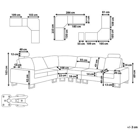 Divano Angolare 6 Posti Stockholm Pelle Naturale Beige Chiaro Lato Destro - Foto 8