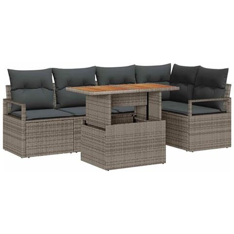 Set divani giardino 6 pezzi con cuscini grigio rattan sintetico, Divano giardino 2 posti con storage e cuscini grigio rattan sintetico - Foto 1
