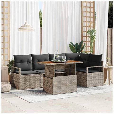 Set divani giardino 6 pezzi con cuscini grigio rattan sintetico, Divano giardino 2 posti con storage e cuscini grigio rattan sintetico - Foto 2