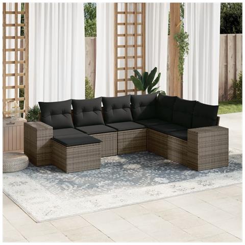 Set Divani da Giardino 7 pz con Cuscini Grigio in Polyrattan - Foto 2