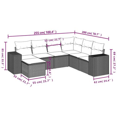 Set Divani da Giardino 7 pz con Cuscini Grigio in Polyrattan - Foto 3