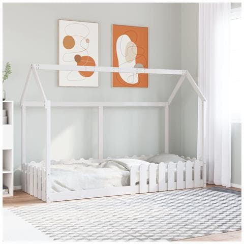 Giroletto Casetta Bambini Bianco 80x200 cm Legno Massello Pino - Foto 2