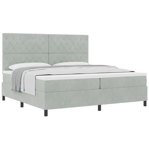 Letto a Molletta con Materasso Grigio Chiaro 200x200 cm in Velluto - Foto 1