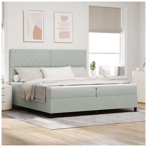 Letto a Molletta con Materasso Grigio Chiaro 200x200 cm in Velluto - Foto 2