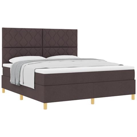 Letto con Rete e Materasso Marrone Scuro Super King in Tessuto - Foto 1