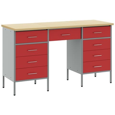 Set Armadio e Tavolo 3 Pezzi  Rosso in Legno Ingegnerizzato e Acciaio - Foto 1