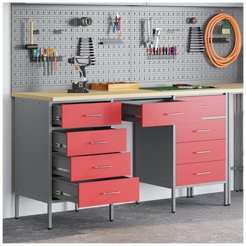 Set Armadio e Tavolo 3 Pezzi  Rosso in Legno Ingegnerizzato e Acciaio - Foto 2