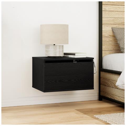 Comodino  con LED montato a parete in rovere nero 50x36x30 cm - Foto 2