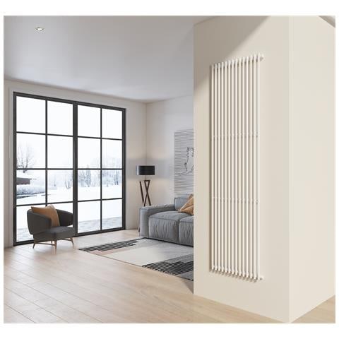Radiatore Design 200x58 Cm (14 Tubi) In Acciaio Bianco A Tubi Tondi Interasse Verticale H. 200 Pisa - Foto 1