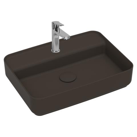 Lavabo Rettangolare Da Appoggio Senza Troppo Pieno In Ceramica Con Foro Rubinetto - Tortora Opaco - Foto 1