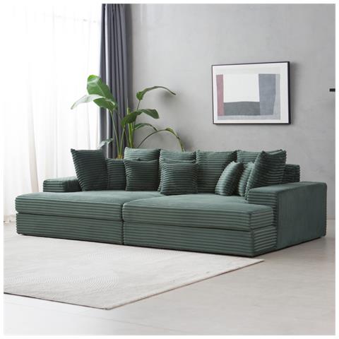 Cardiff Divano 4 Posti Deep Seat In Velluto A Coste Verde - Foto 2