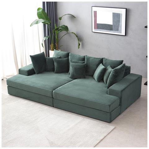 Cardiff Divano 4 Posti Deep Seat In Velluto A Coste Verde - Foto 1