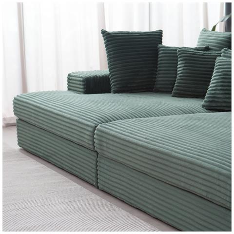 Cardiff Divano 4 Posti Deep Seat In Velluto A Coste Verde - Foto 5