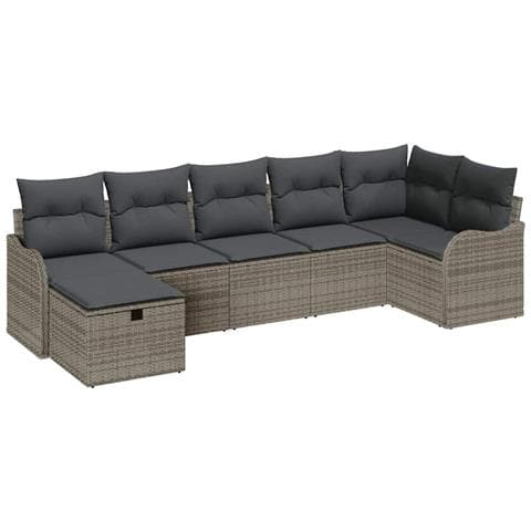 Set Divano da Giardino con cuscino 7 pcs Grigio Poly Rattan - Foto 1