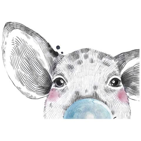 Set Di 6 Stampe Animali Bambini Con Gomma Da Masticare Maiale Elefante Coniglio Mucca Zorro Cane A4 Senza Cornice - Foto 6