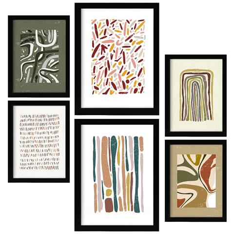 Set Di 6 Stampe Stampa Del Motivo 2 Nella Collezione Di Stampe Etniche Cornici Decorative Per La Tua Casa Stampa Artistica Da Parete A3 & A4 Cornice Nera - Foto 1