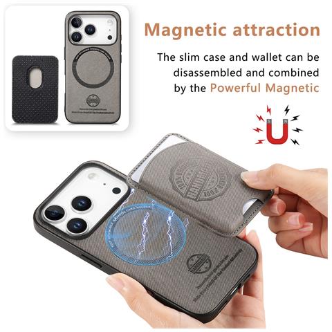 Custodia Grigia In Pelle Pu Con Porta Carte Magnetico Compatibile Con Iphone 17 Pro Max - Foto 2