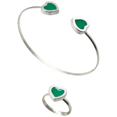 Bracciale E Anello A Forma Di Cuore In Argento 10µ Verde - Foto 1