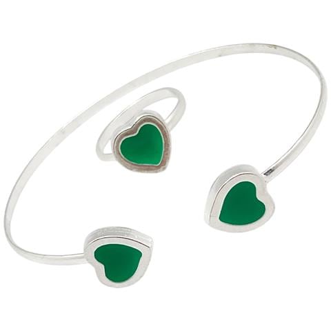 Bracciale E Anello A Forma Di Cuore In Argento 10µ Verde - Foto 2
