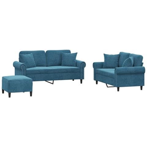 Set di Divani 3 pz con Cuscini Blu in Velluto - Foto 1