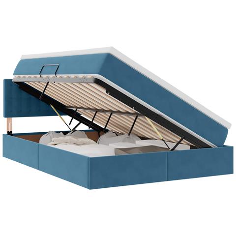 Letto con contenitore e LED Blu Scuro 140 x 190 cm Velluto - Foto 1