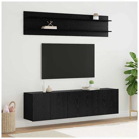 Unità TV Montaggio a parete 6 pcs Rovere nero Legno multistrato - Foto 2