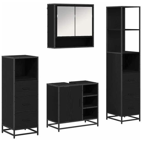 Set di mobili per il bagno 4 pcs Rovere Nero Legno multistrato - Foto 1