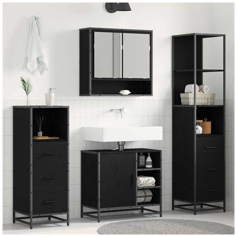 Set di mobili per il bagno 4 pcs Rovere Nero Legno multistrato - Foto 2