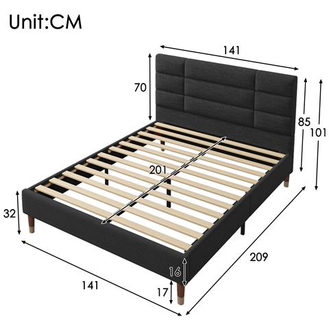 Letto Matrimoniale In Lino Nero Con Testiera Spessa E Design Classico - Foto 2