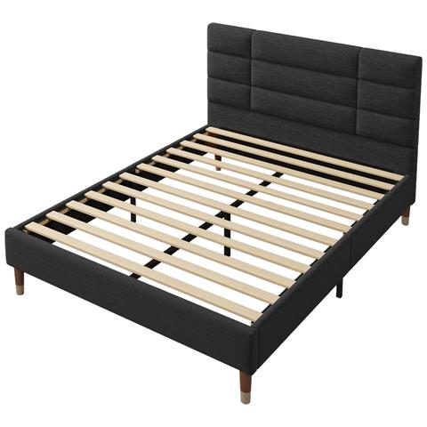 Letto Matrimoniale In Lino Nero Con Testiera Spessa E Design Classico - Foto 3