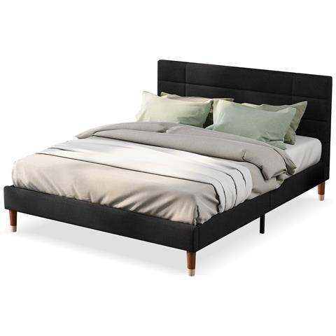 Letto Matrimoniale In Lino Nero Con Testiera Spessa E Design Classico - Foto 1