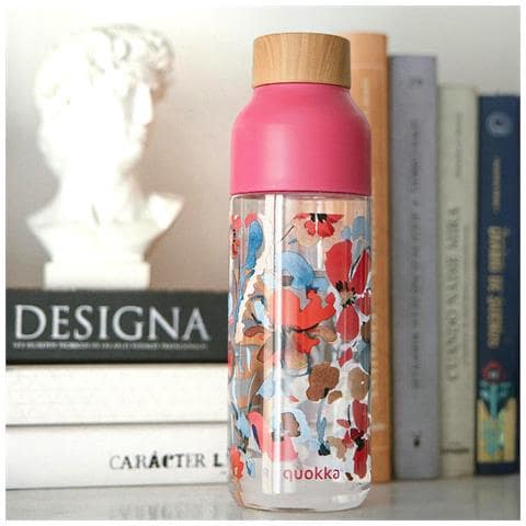 Bottiglia D'acqua Riutilizzabile Ice 720ml Con Tappo In Legno E Motivo Floreale, Rosa - Foto 2