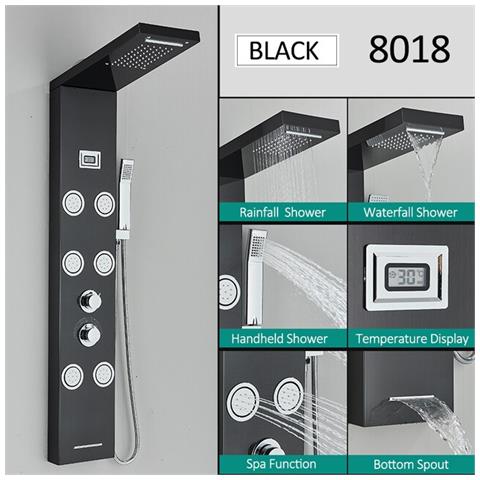 Pannello doccia Blackswan, modello M8018 nero con display digitale, bocca a cascata e funzioni SPA, dimensioni 114 cm - Foto 2
