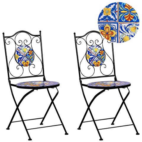 Set Di 2 Sedie Da Giardino Coriano Pieghevole Metallo Nero - Foto 2