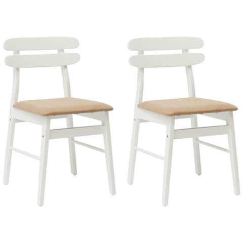 Sedia da pranzo 2 pcs Bianco e marrone Legno di gomma solido - Foto 1