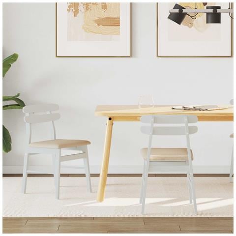 Sedia da pranzo 2 pcs Bianco e marrone Legno di gomma solido - Foto 2