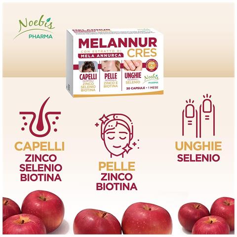 MelannurCres 30 Capsule - Mela Annurca, Astaxantina, Zinco, Rame, Selenio e Biotina - Capelli, Pelle e Unghie (Confezione sestupla) - Foto 2